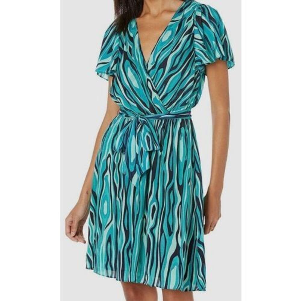 Trina Turk Women's Blue Planetary Short Sleeve Dress $328 MSRP Medium